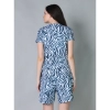 Women's Cotton Blended Printed Round Neck Half Sleeve Top - Shorts Set (Blue)