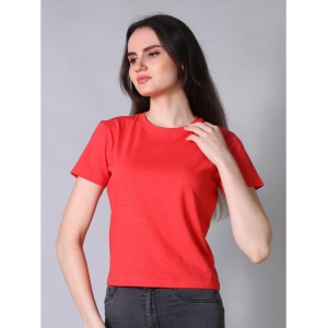 Generic Women's Cotton Solid Closure Neck Half Sleeve T-Shirt (Dark-Red)