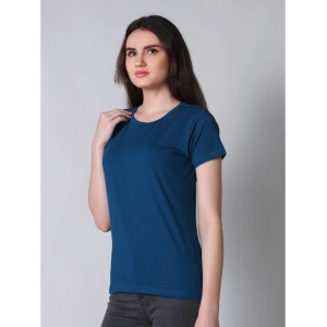 Generic Women's Cotton Blended Solid U-Neck Half Sleeve T-Shirt (Blue)