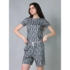 Women's Cotton Blended Printed Round Neck Half Sleeve Top - Shorts Set (Multicolor)