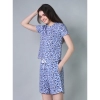 Women's Cotton Blended Printed Round Neck Half Sleeve Top - Shorts Set (Blue)