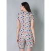 Women's Cotton Blended Printed Round Neck Half Sleeve Top - Shorts Set (Grey)