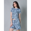 Women's Cotton Blended Printed Round Neck Half Sleeve Top - Shorts Set (Blue)