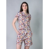 Women's Cotton Blended Printed Round Neck Half Sleeve Top - Shorts Set (Multicolor)