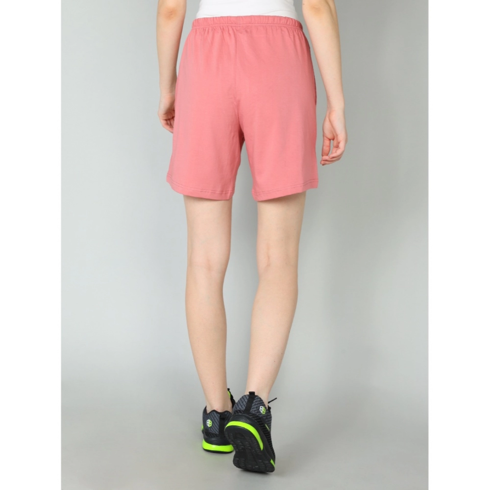 Dropship Women's Cotton Solid Above Knee Shorts (Pink)