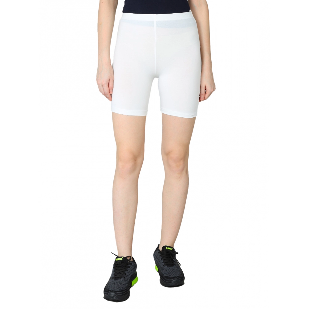 Generic Women's Cotton Blended Solid Above Knee Sports Shorts (Off_White)