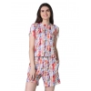 Women's Cotton Blended Printed Round Neck Half Sleeve Top - Shorts Set (Red)
