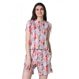 Generic Women's Cotton Blended Printed Round Neck Half Sleeve Top - Shorts Set (Red)