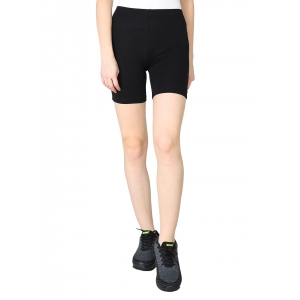 Generic Women's Cotton Blended Solid Above Knee Sports Shorts (Black)