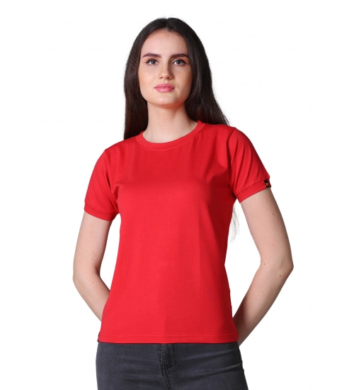 Women's Cotton Blended Solid Round Neck Half Sleeve T-Shirt (Red)