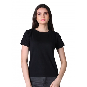 Generic Women's Cotton Blended Solid Round Neck Half Sleeve T-Shirt (Black)