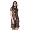 Women's Cotton Blended Printed Round Neck Half Sleeve Top - Shorts Set (Brown)