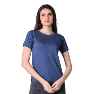 Generic Women's Cotton Blended Solid Round Neck Half Sleeve T-Shirt (Blue)