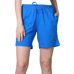 Generic Women's Cotton Solid Above Knee Shorts (Blue)