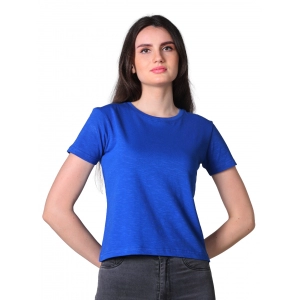 Generic Women's Cotton Solid Closure Neck Half Sleeve T-Shirt (Blue)