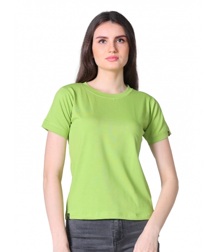 Women's Cotton Blended Solid Round Neck Half Sleeve T-Shirt (Green)