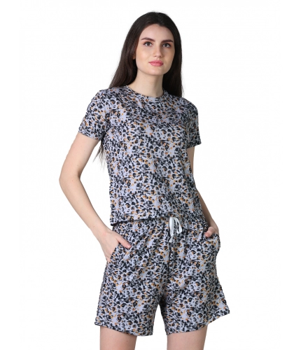 Women's Cotton Blended Printed Round Neck Half Sleeve Top - Shorts Set (Multicolor)