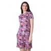 Women's Cotton Blended Printed Round Neck Half Sleeve Top - Shorts Set (Purple)