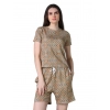 Women's Cotton Blended Printed Round Neck Half Sleeve Top - Shorts Set (Beige)