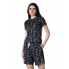 Women's Cotton Blended Printed Round Neck Half Sleeve Top - Shorts Set (Black)