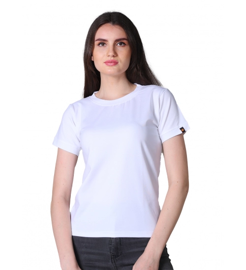 Women's Cotton Blended Solid Round Neck Half Sleeve T-Shirt (White)