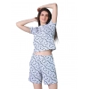 Women's Cotton Blended Printed Round Neck Half Sleeve Top - Shorts Set (White-Black) Women's Cotton Blended Printed Round Neck Half Sleeve Top - Shorts Set (White-Black)