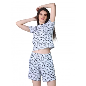 Generic Women's Cotton Blended Printed Round Neck Half Sleeve Top - Shorts Set (White-Black)