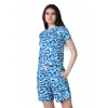 Women's Cotton Blended Printed Round Neck Half Sleeve Top - Shorts Set (SkyBlue)