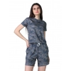 Women's Cotton Blended Printed Round Neck Half Sleeve Top - Shorts Set (Blue)