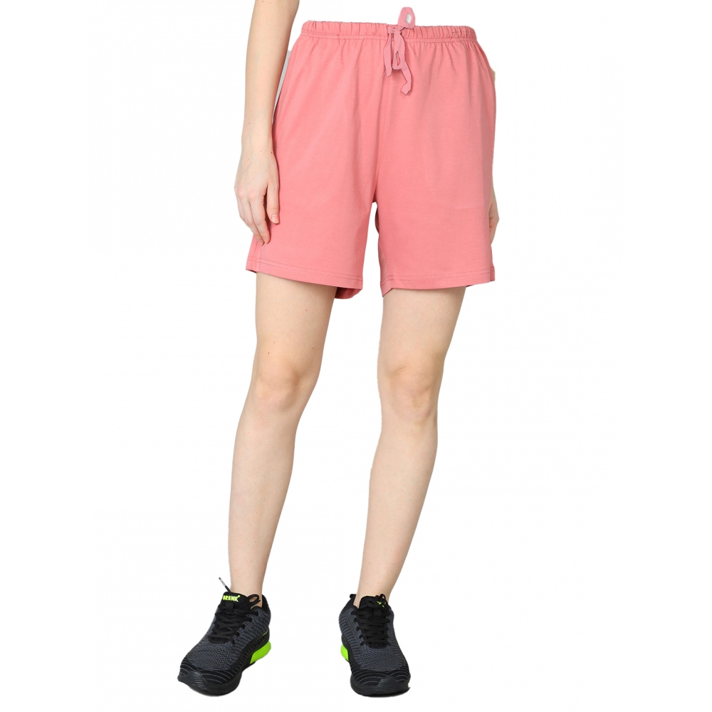 Dropship Women's Cotton Solid Above Knee Shorts (Pink)