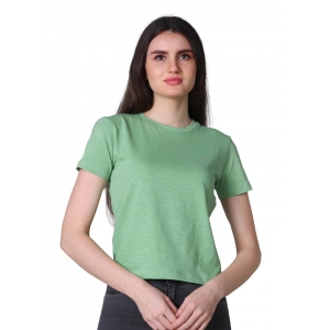 Generic Women's Cotton Solid Closure Neck Half Sleeve T-Shirt (Mint-Green)