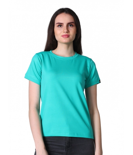 Women's Cotton Blended Solid Round Neck Half Sleeve T-Shirt (Green)