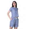 Women's Cotton Blended Printed Round Neck Half Sleeve Top - Shorts Set (Blue)