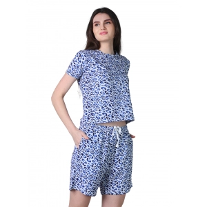 Generic Women's Cotton Blended Printed Round Neck Half Sleeve Top - Shorts Set (Blue)