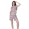 Women's Cotton Blended Printed Round Neck Half Sleeve Top - Shorts Set (Multicolor)