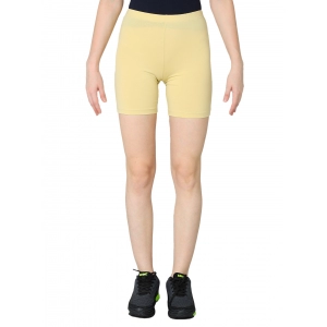 Generic Women's Cotton Blended Solid Above Knee Sports Shorts (Beige)