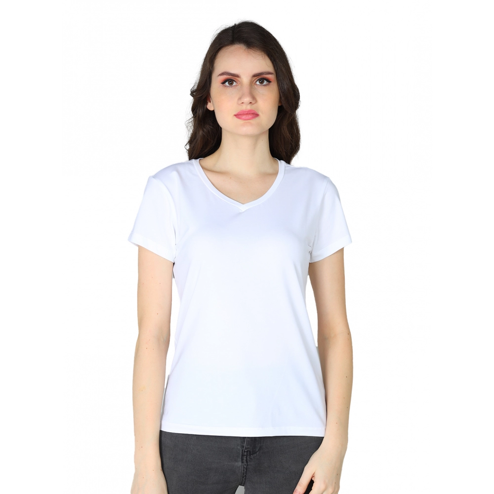 Generic Women's Cotton Blended Solid Sweetheart Half Sleeve T-Shirt (White)