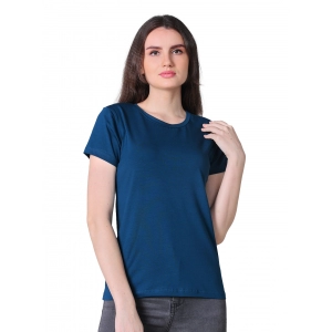 Generic Women's Cotton Blended Solid U-Neck Half Sleeve T-Shirt (Blue)