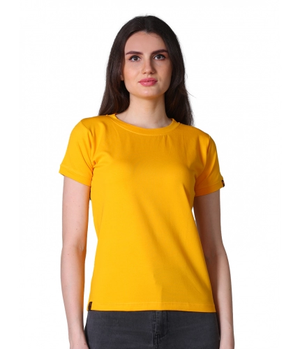Women's Cotton Blended Solid Round Neck Half Sleeve T-Shirt (Mustard)