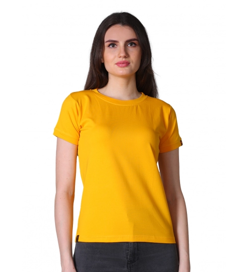 Women's Cotton Blended Solid Round Neck Half Sleeve T-Shirt (Mustard)