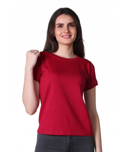 Women's Cotton Blended Solid Round Neck Half Sleeve T-Shirt (Maroon)