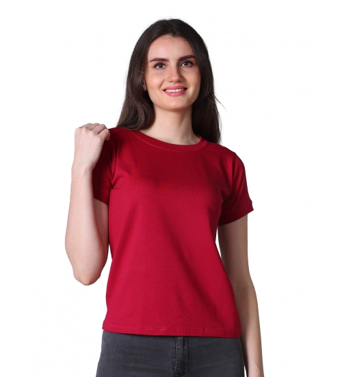 Women's Cotton Blended Solid Round Neck Half Sleeve T-Shirt (Maroon)