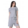 Women's Cotton Blended Printed Round Neck Half Sleeve Top - Shorts Set (Off_White)