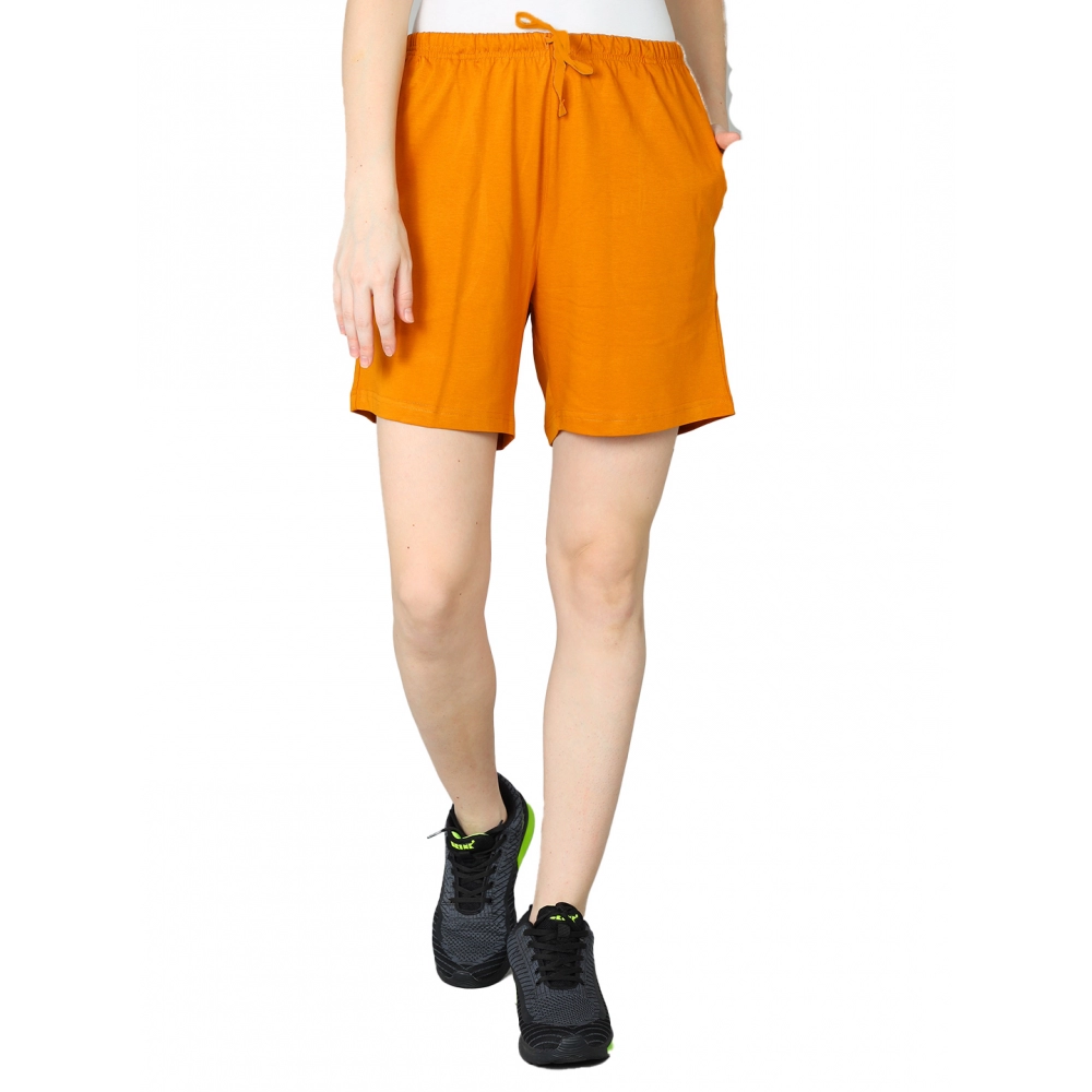 Generic Women's Cotton Solid Above Knee Shorts (Brown)