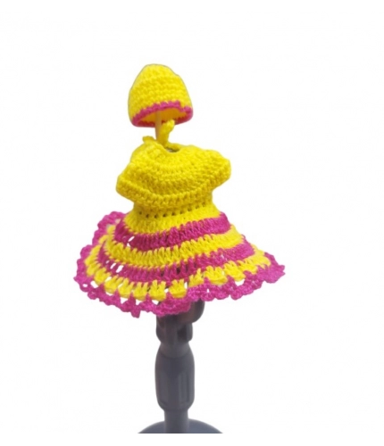 Laddu Gopal Tharad Dress Size: 0 To 6 (Yellow-Pink)