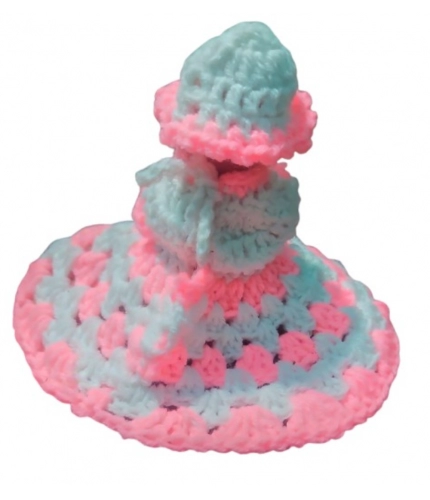 Laddu Gopal Tharad Dress Size: 0 To 6 (White-Baby Pink)