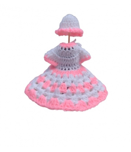 Laddu Gopal Tharad Dress Size: 0 To 6 (White-Baby Pink)