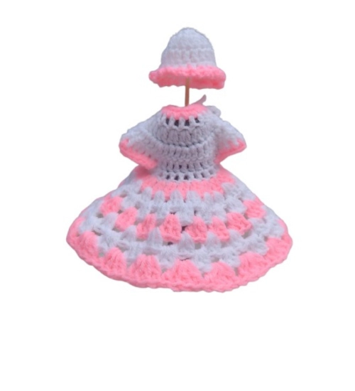 Laddu Gopal Tharad Dress Size: 0 To 6 (White-Baby Pink)