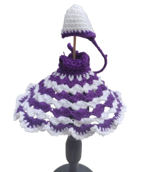 Laddu Gopal Tharad Dress Size: 0 To 6 (White-Lavender)