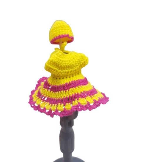 Laddu Gopal Tharad Dress Size: 0 To 6 (Yellow-Pink)
